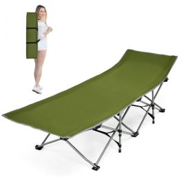 Folding Camping Cot with Side Storage Pocket Detachable Headrest